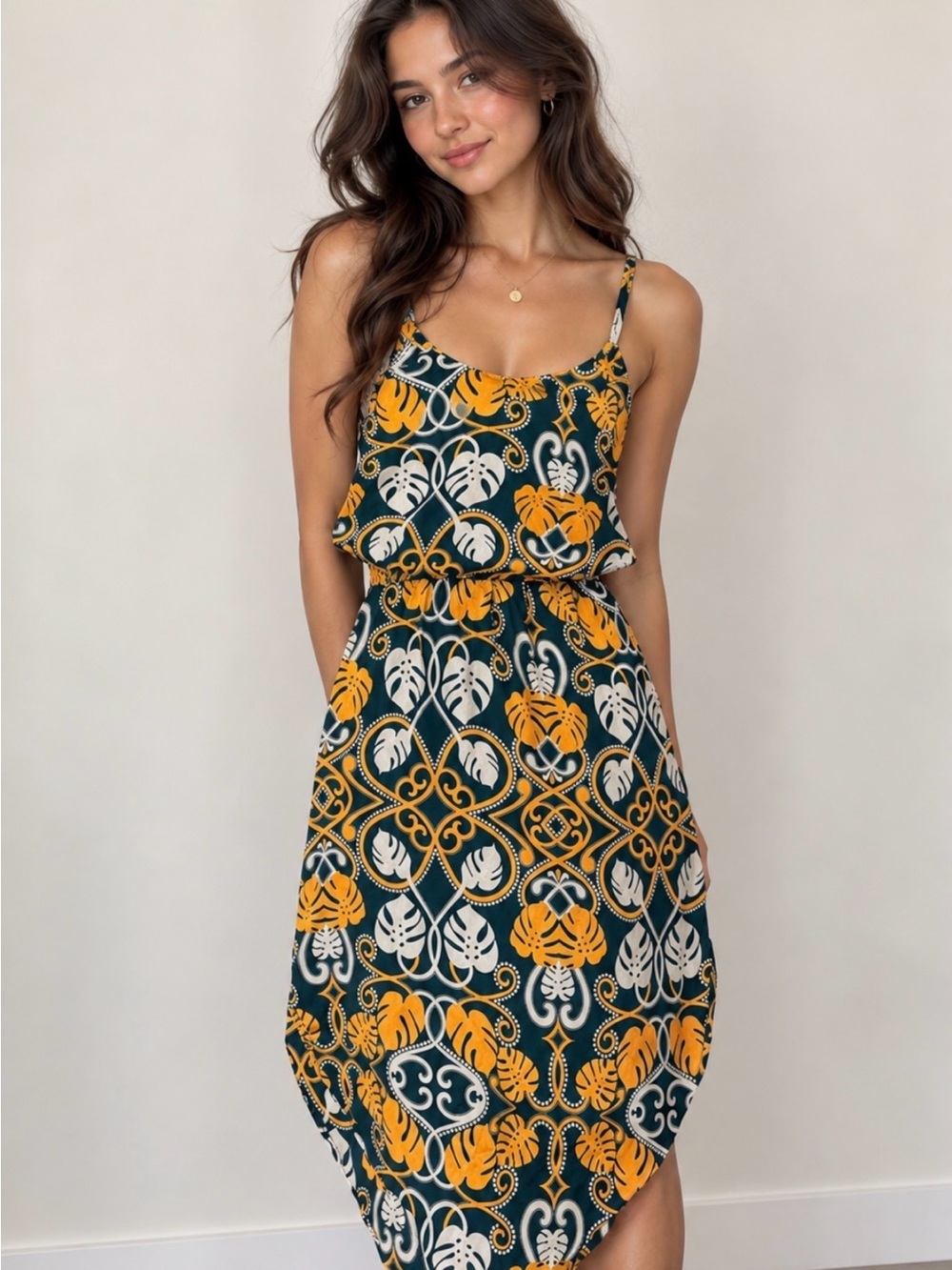 H&M Green, Yellow & White Tropical Maxi Dress